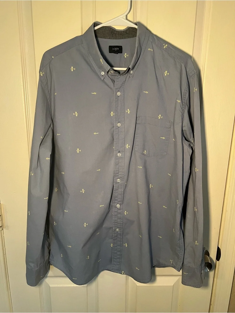 J.Crew Men’s Large Airplane Print Button Down Shirt Blue 100% Cotton